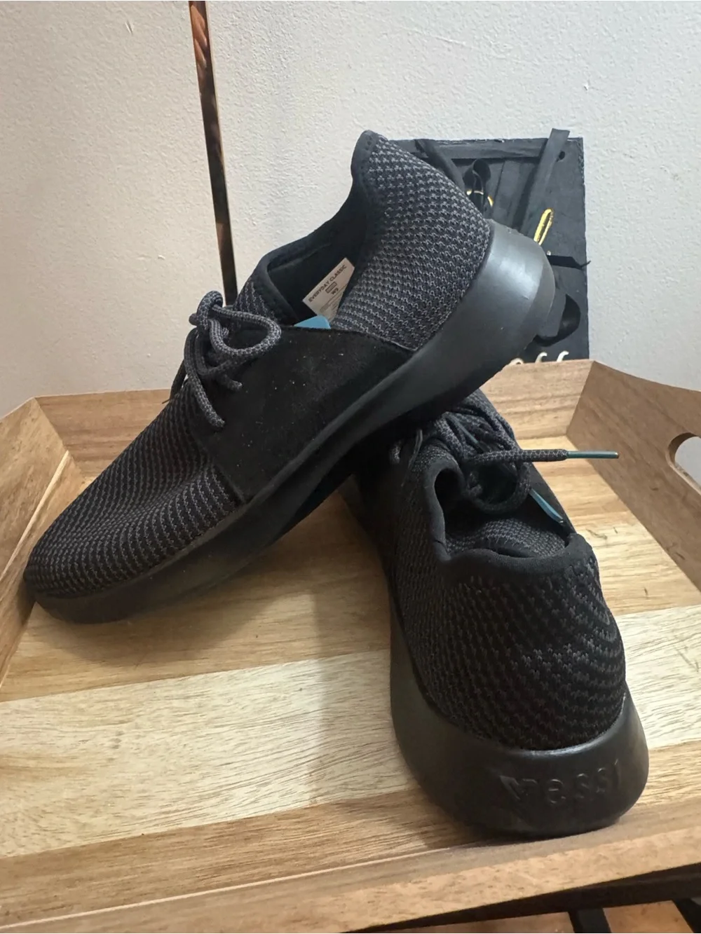 Black Knit Lace-Up Athletic Sneakers with Teal Accents